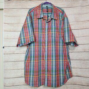 NWT Mens Big & Tall True Rock 4XL Button Down Multi Colored Plaid Shirt Red Blue